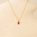 Pink Emerald-Cut Halo Necklace