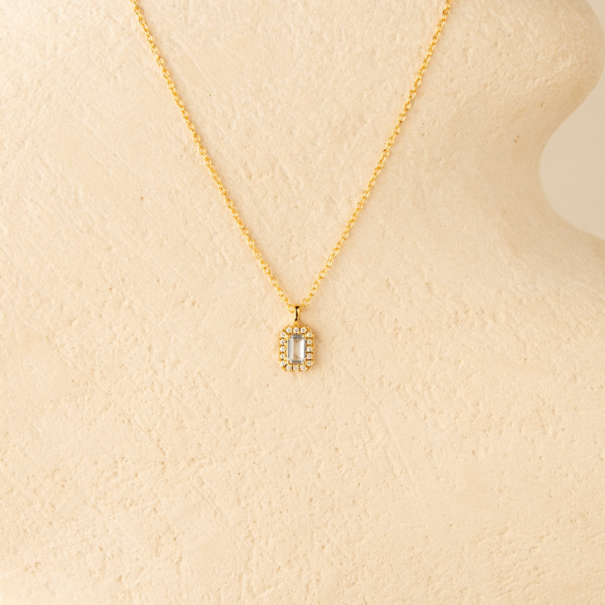 Aquamarine Emerald-Cut Halo Necklace
