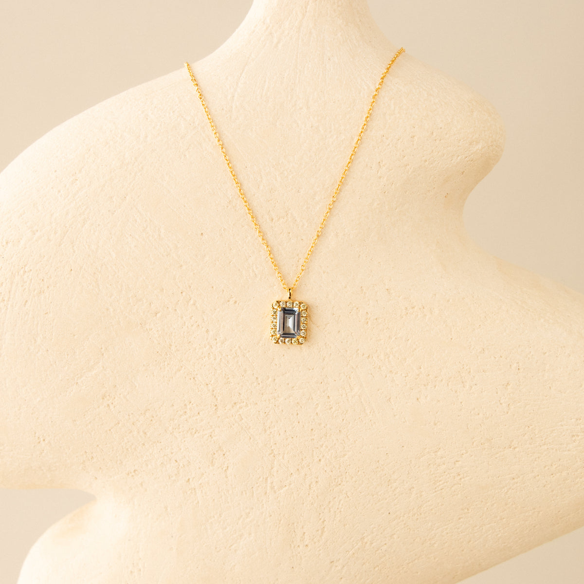 Large Aquamarine Emerald-Cut Halo Necklace