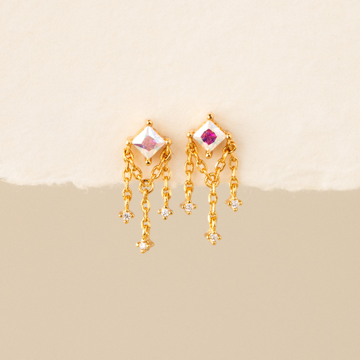 Multicolor Gemstone Chain Studs