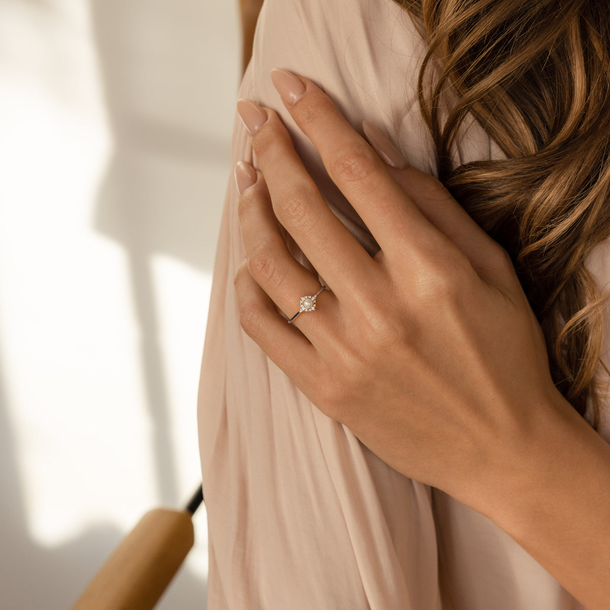 Vintage Pave Pearl Ring in Silver