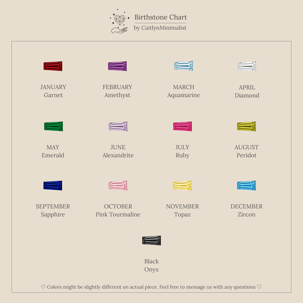 The birthstone chart displays colorful gems for each month and black onyx—ideal inspiration for creating a Toi et Moi Tapered Birthstone Ring or designing your own personalized piece.