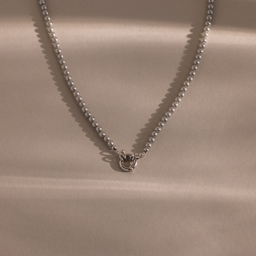 Grey Pearl Charm Necklace in Silver