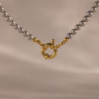 Grey Pearl Charm Necklace in 18K Gold
