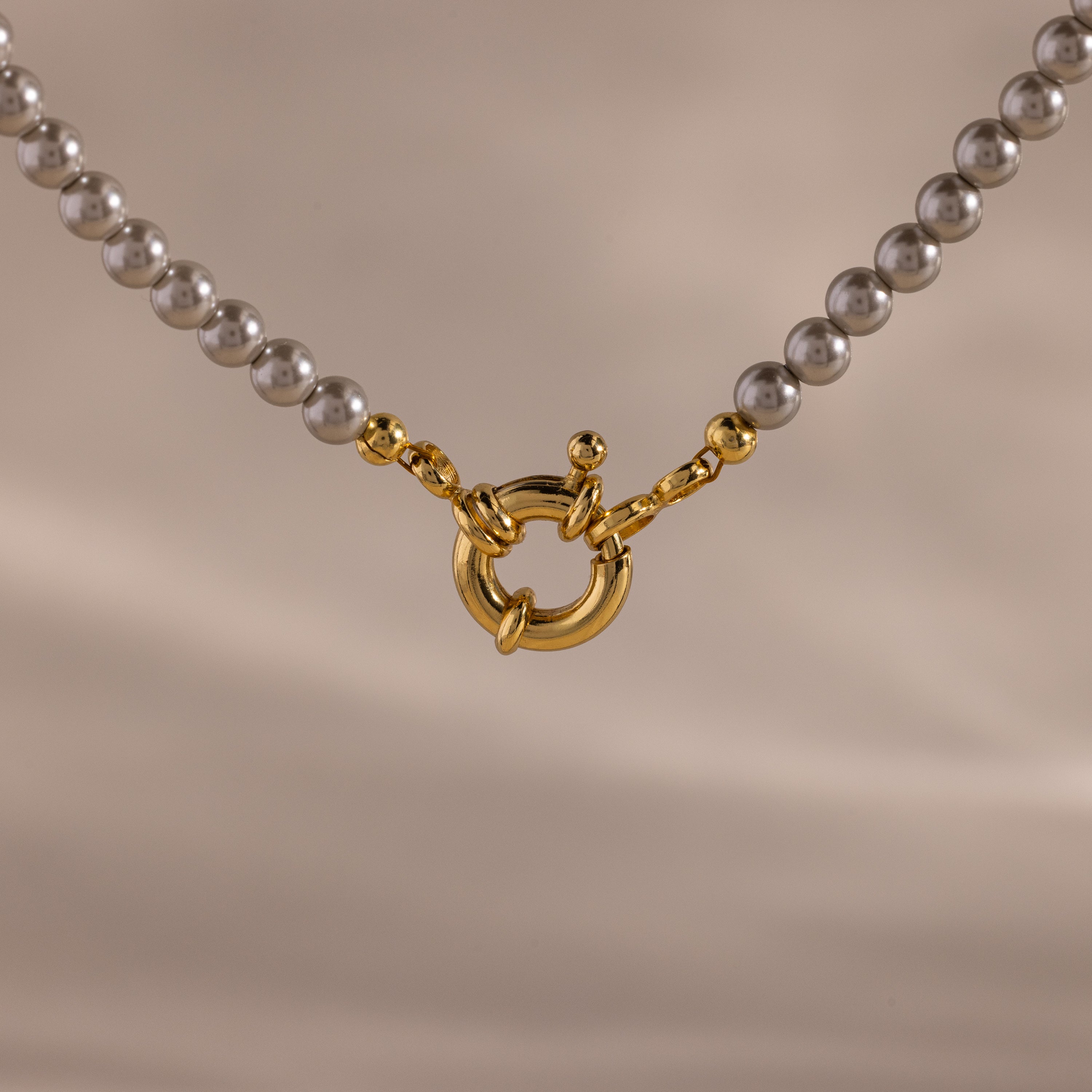 Grey Pearl Charm Necklace in 18K Gold
