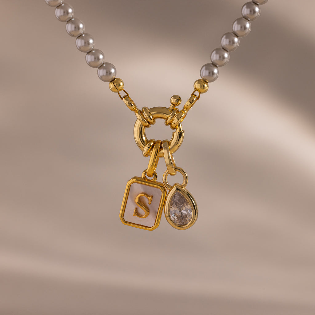 Grey Pearl Charm Necklace in 18K Gold