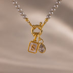 Grey Pearl Charm Necklace in 18K Gold