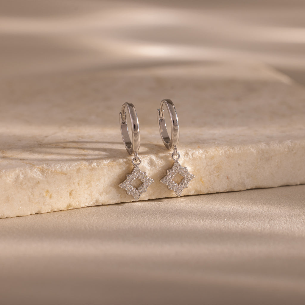 Twilight Star Hoops in Silver