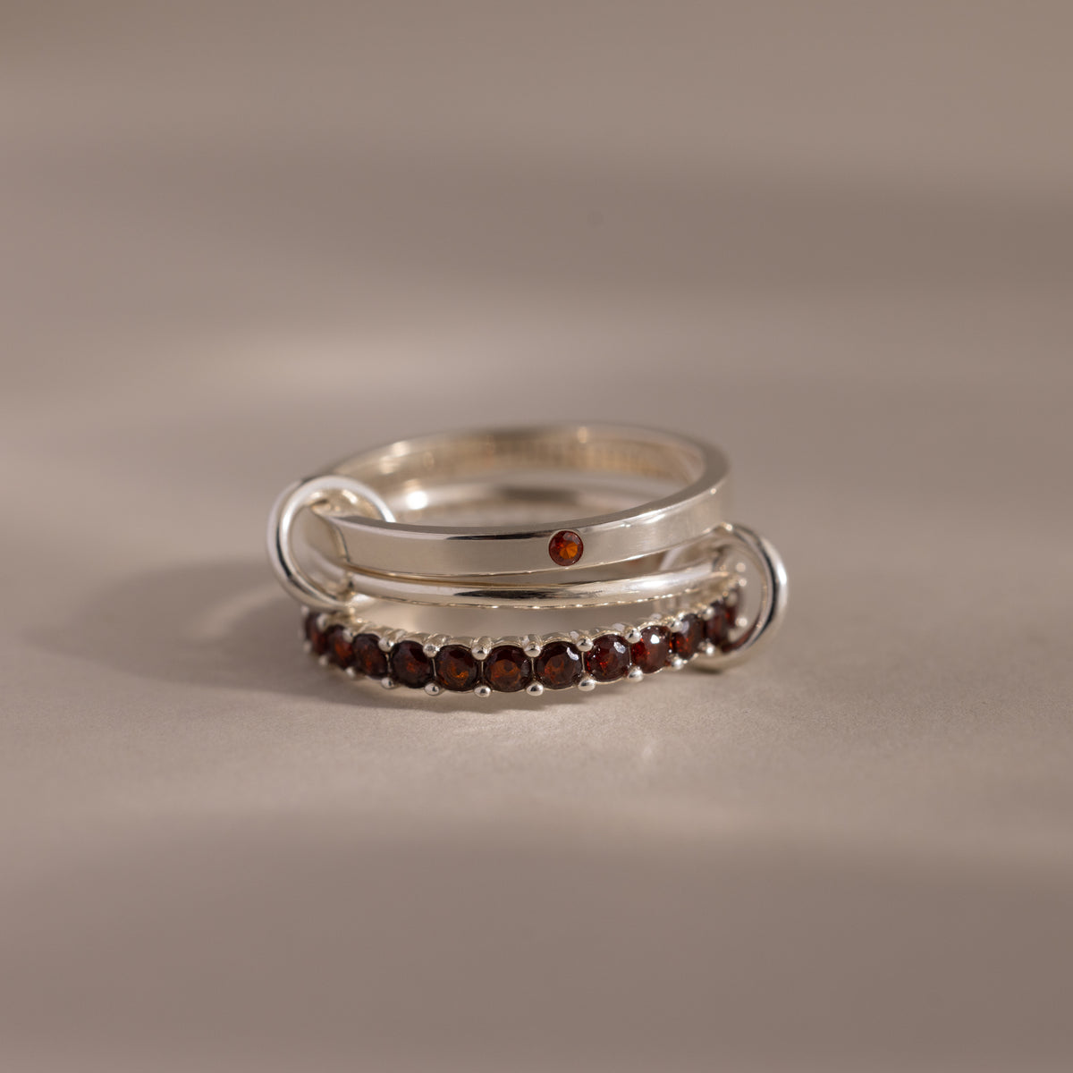 Triple Linked Garnet Ring Set