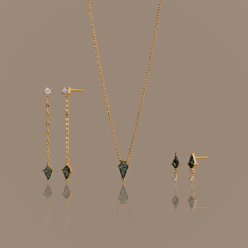 Aerial Agate Jewelry Set in 18K Gold