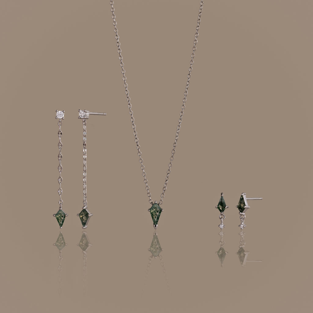 Aerial Agate Jewelry Set in Silver