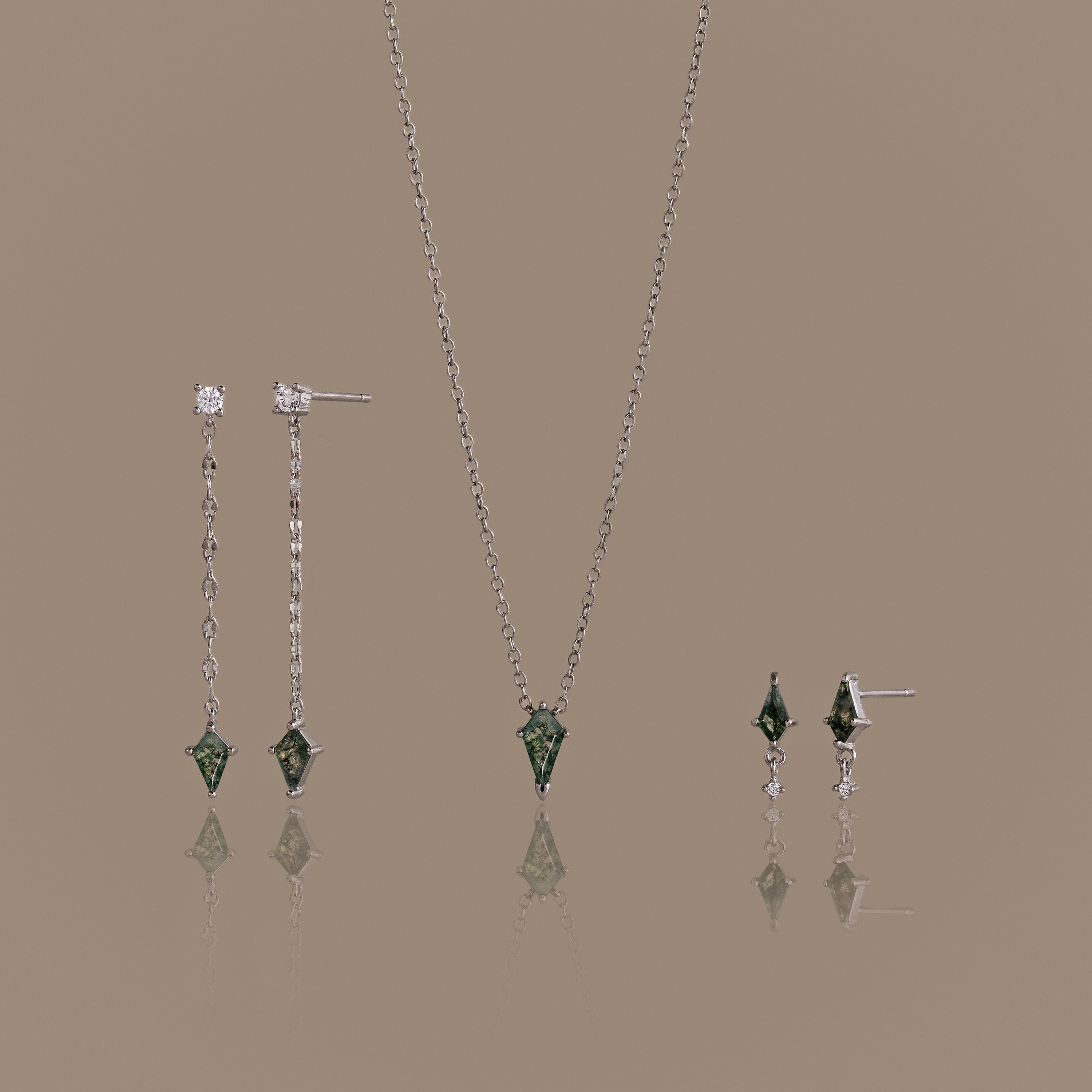 Aerial Agate Jewelry Set in Silver