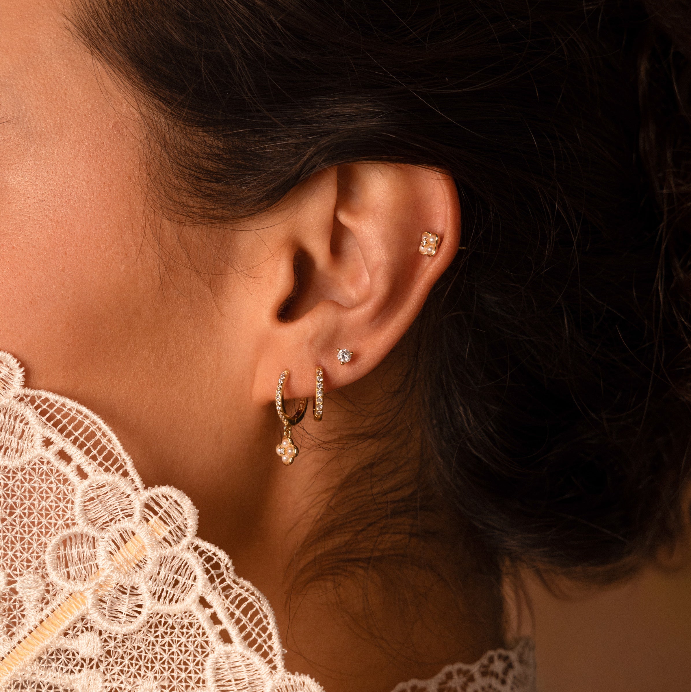 Vera Pave Huggies in 18K Gold