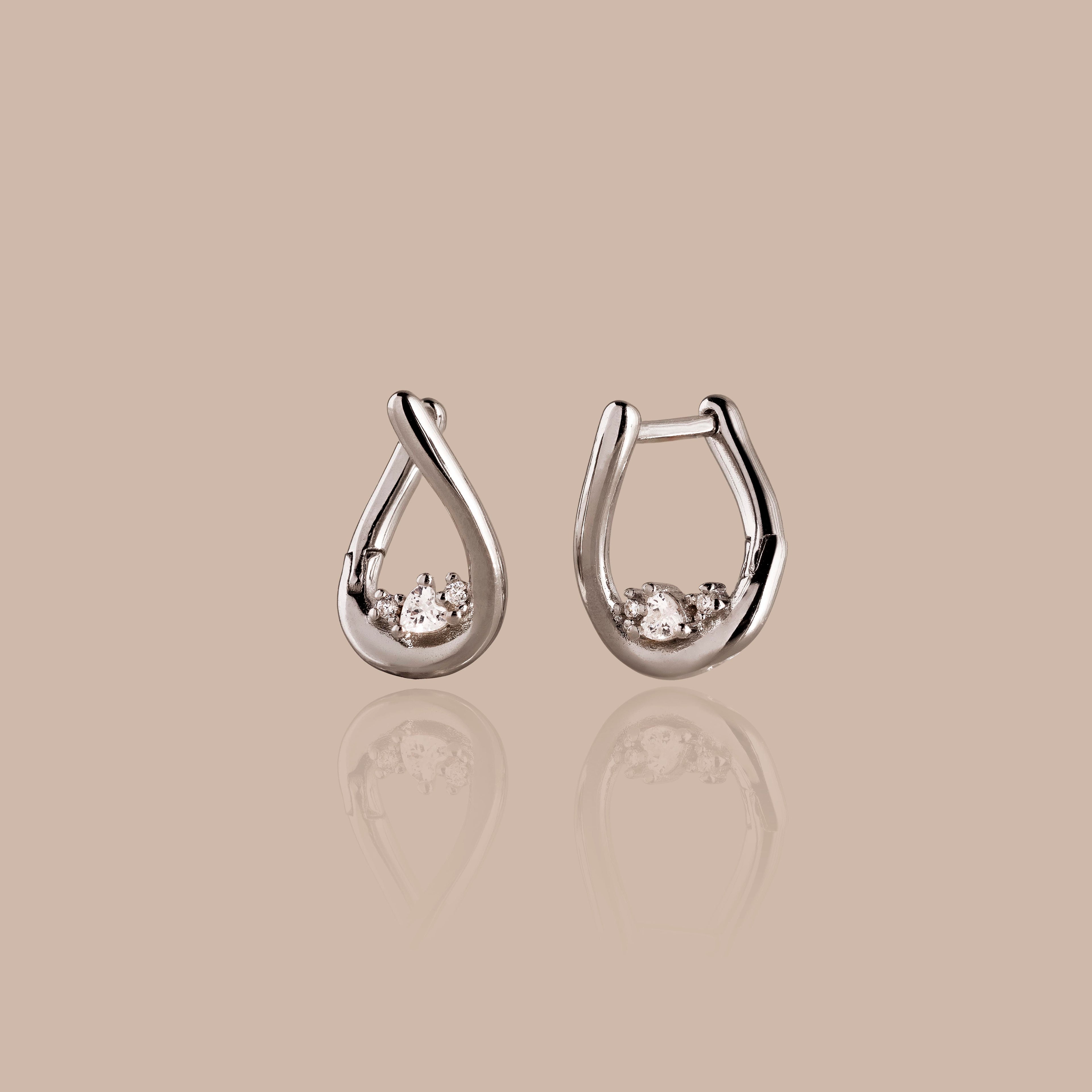 Curved Diamond Teardrop Hoops in Silver