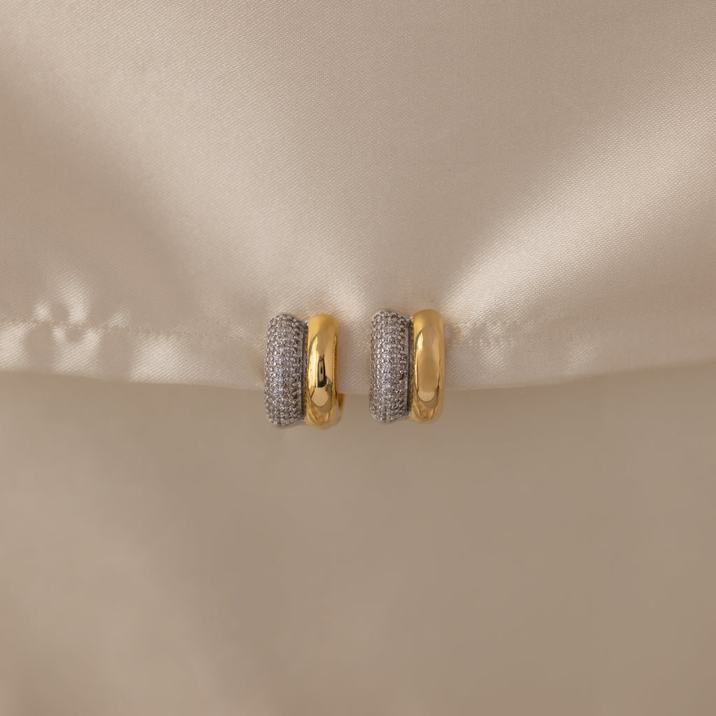 Duo Mixed Metal Pave Huggies