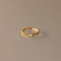 The Dainty Ribbed Opal Ring features a slim gold ribbed band with a small central opal, ideal as a delicate birthstone ring or for stacking, shown on a neutral background.