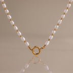 Pearl Station Beaded Charm Necklace in 18K Gold