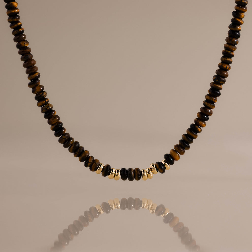 Beaded Tiger's Eye Necklace in 18K Gold