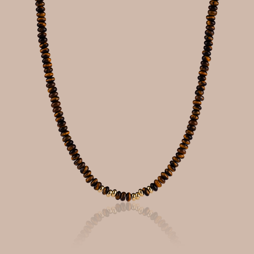 Beaded Tiger's Eye Necklace in 18K Gold