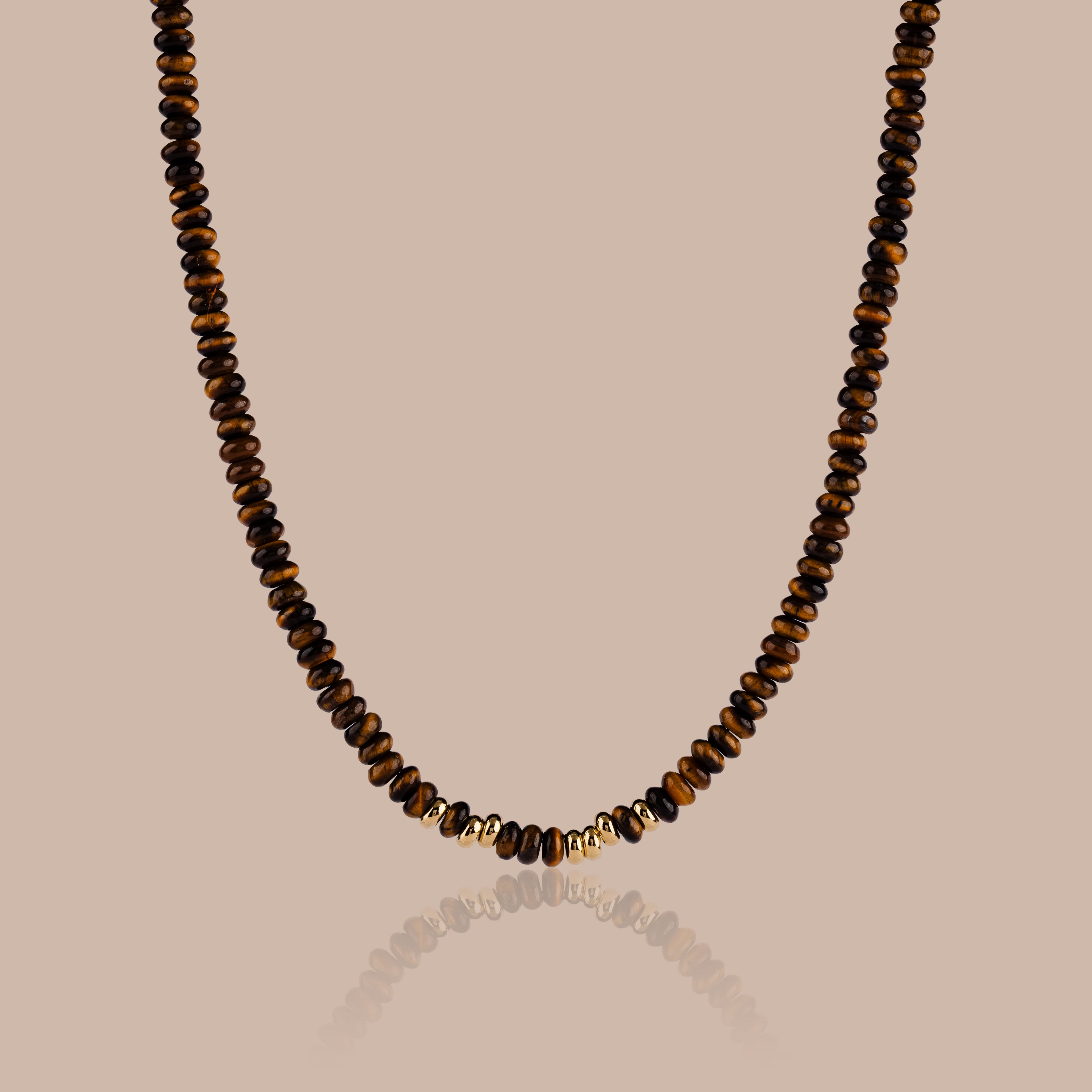 Beaded Tiger's Eye Necklace in 18K Gold