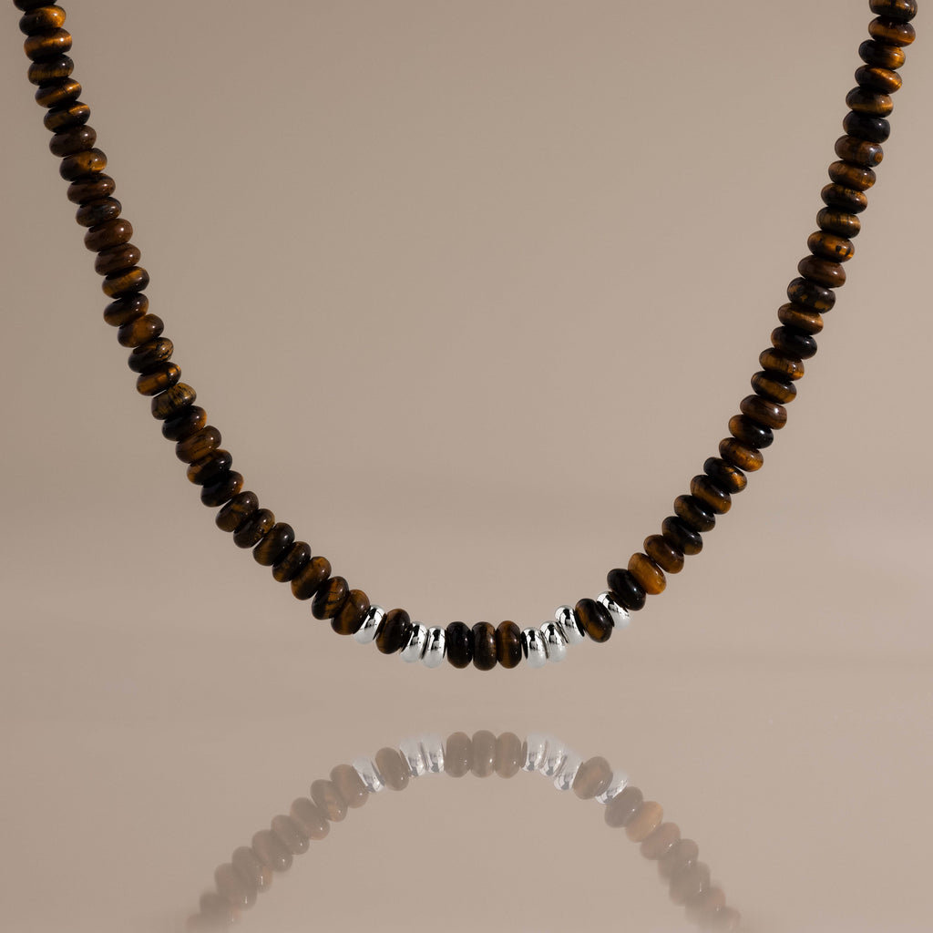 Beaded Tiger's Eye Necklace in Silver