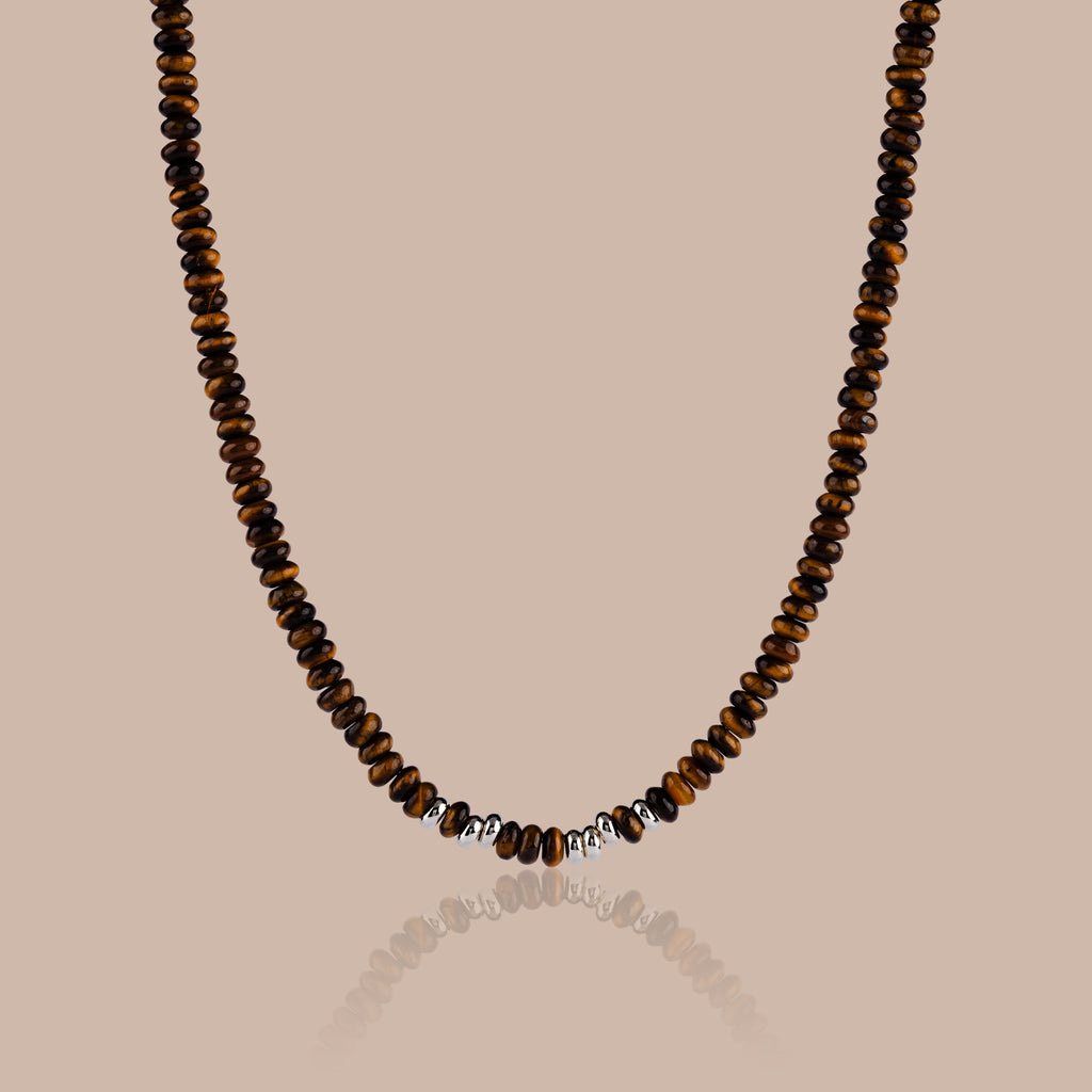 Beaded Tiger's Eye Necklace in Silver