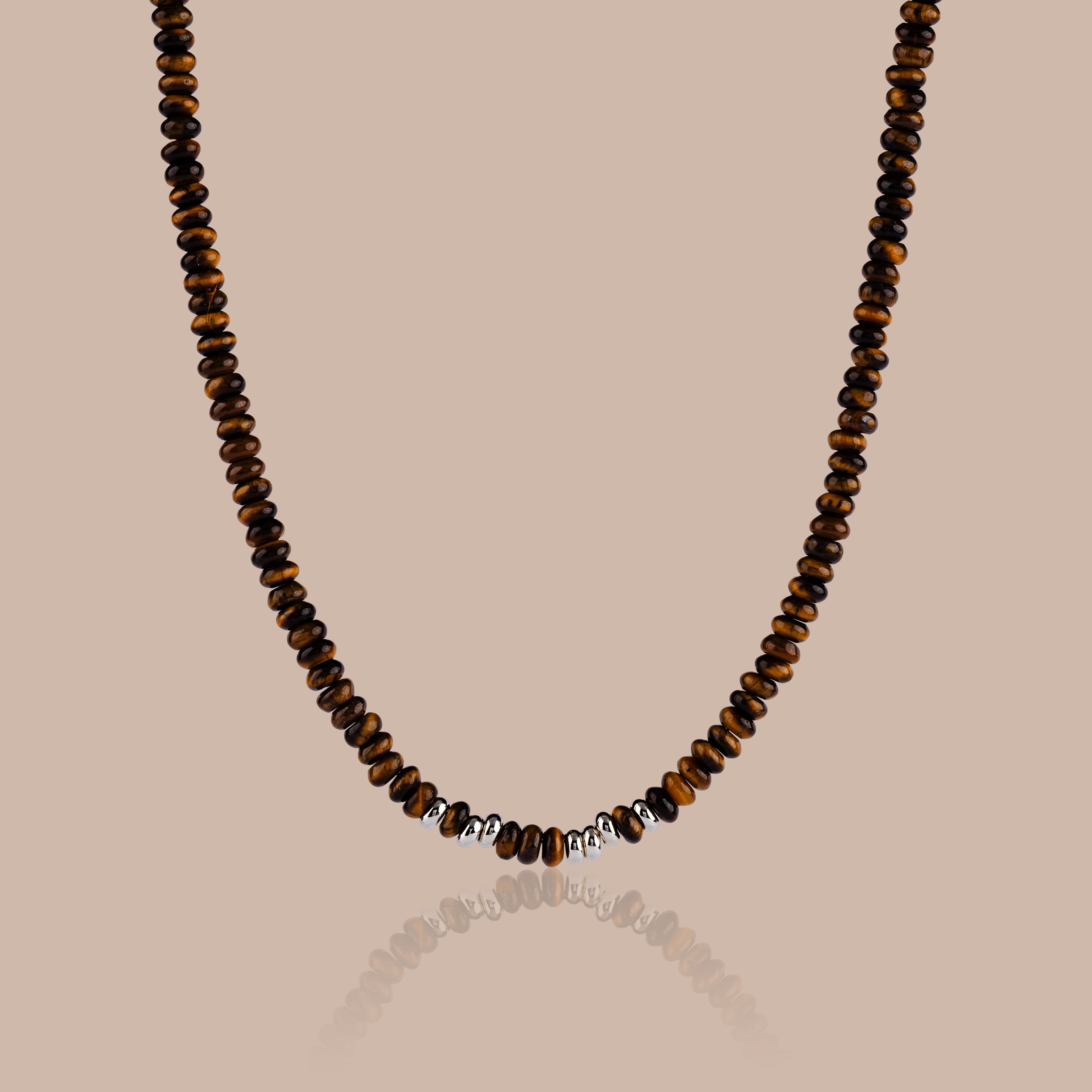 Beaded Tiger's Eye Necklace in Silver