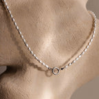 Pearl Beaded Charm Necklace in Silver