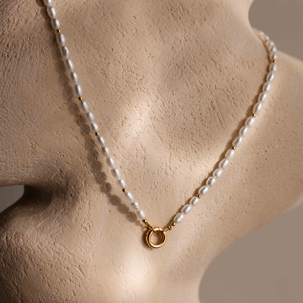 Pearl Beaded Charm Necklace in 18K Gold
