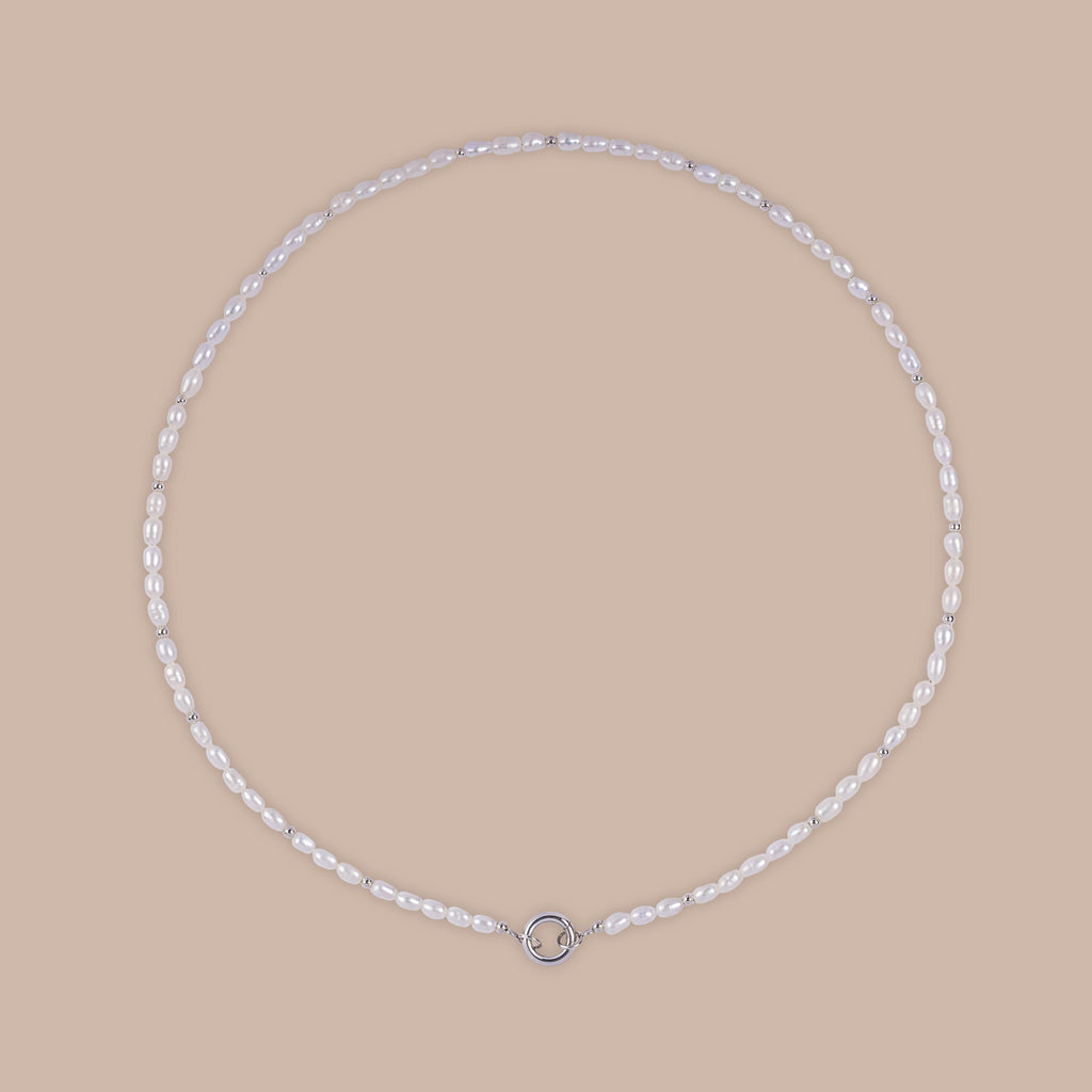 Pearl Beaded Charm Necklace in Silver