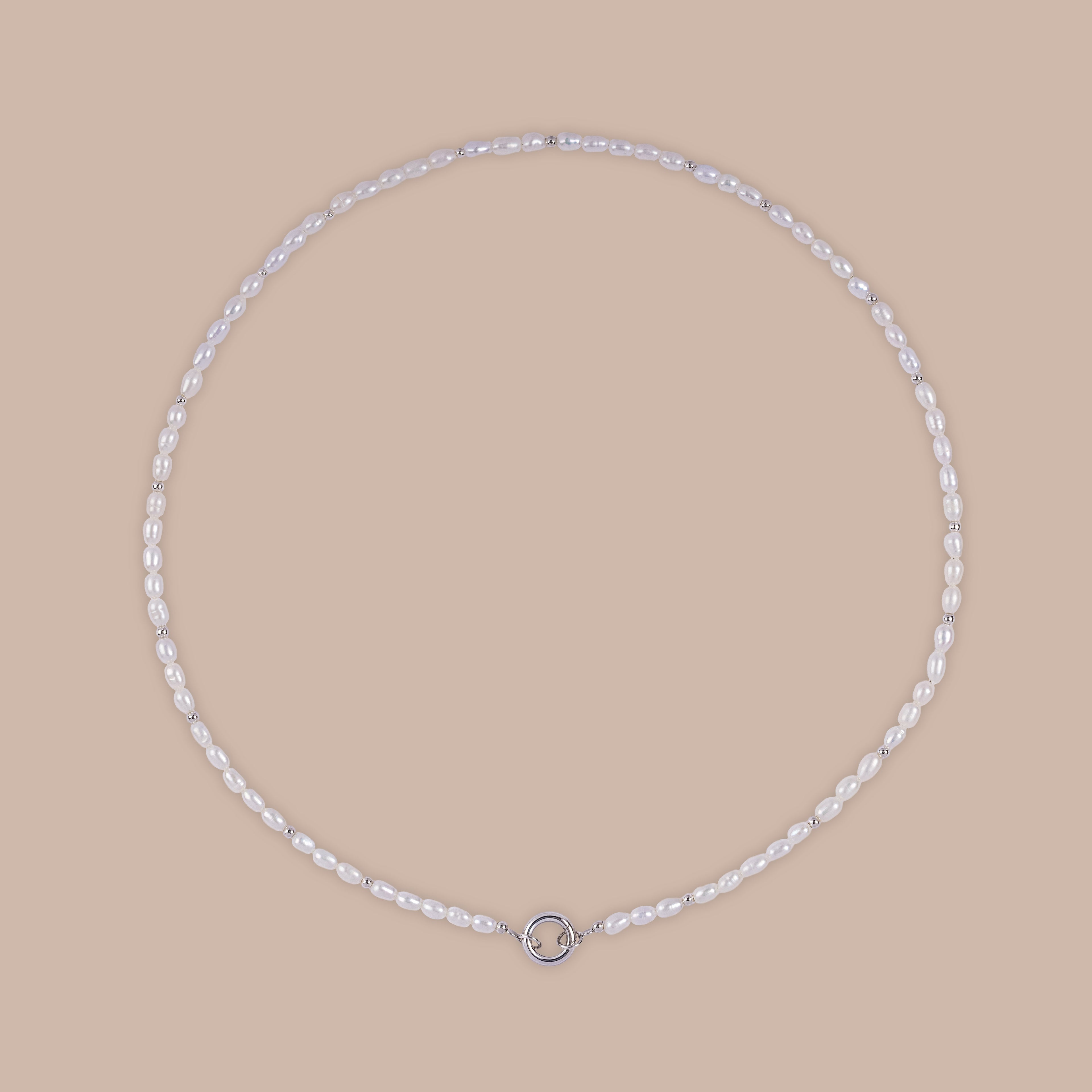 Pearl Beaded Charm Necklace in Silver