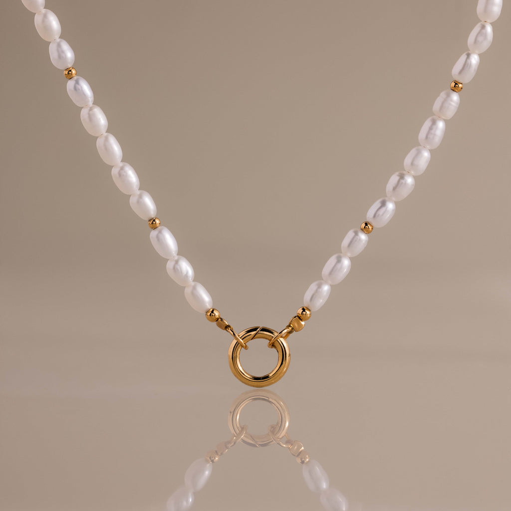 Pearl Beaded Charm Necklace in 18K Gold