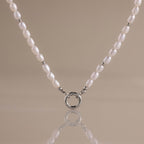 Pearl Beaded Charm Necklace in Silver