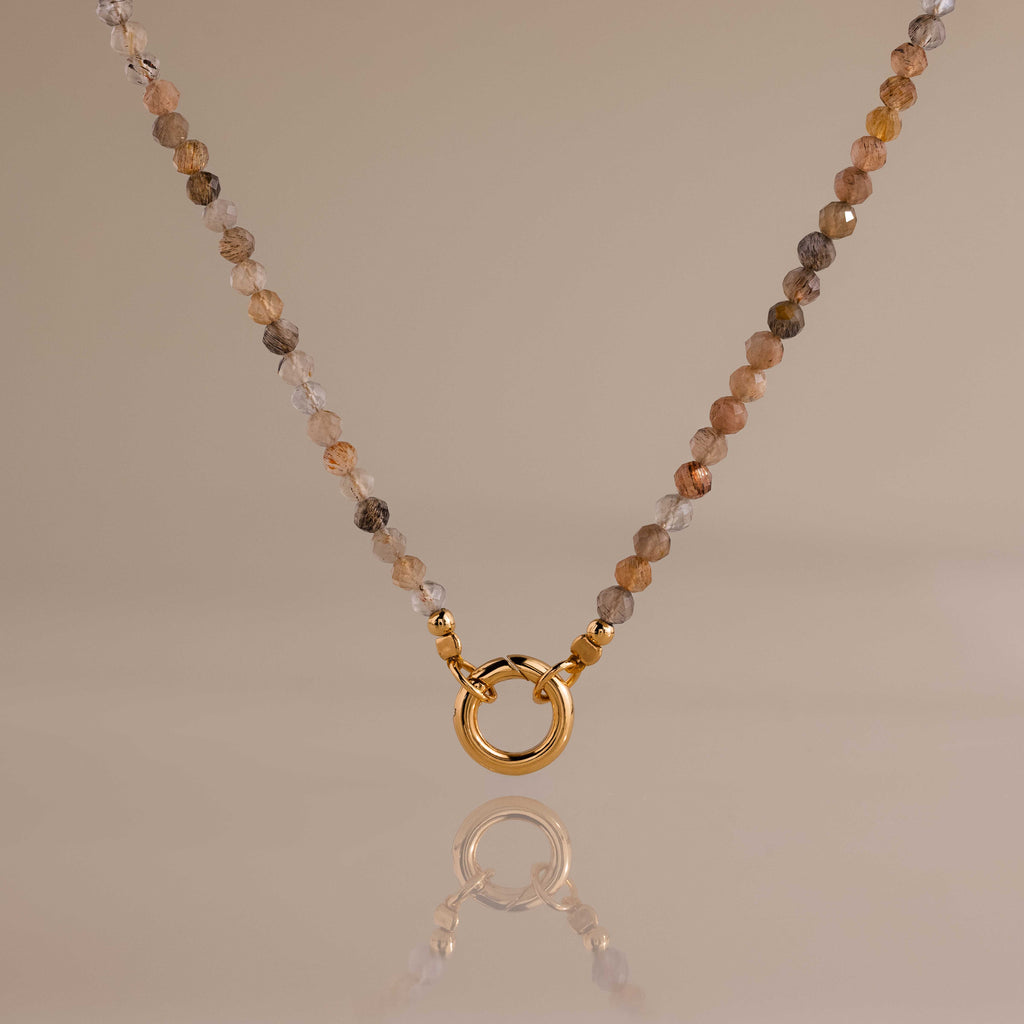 Sunstone Beaded Charm Necklace in 18K Gold