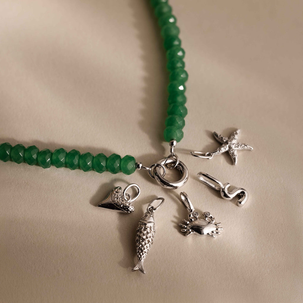 Evergreen Beaded Charm Necklace in Silver