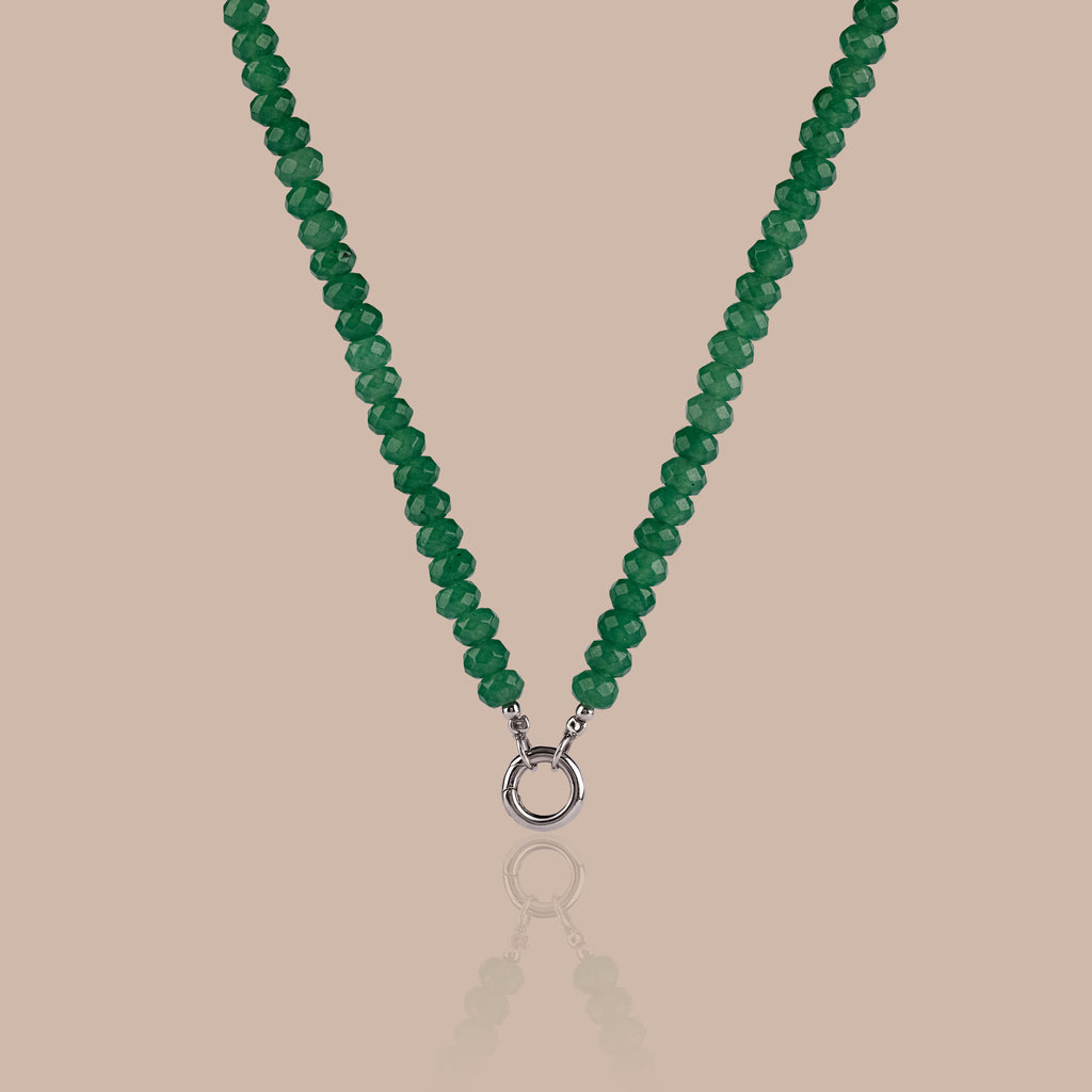 Evergreen Beaded Charm Necklace in Silver