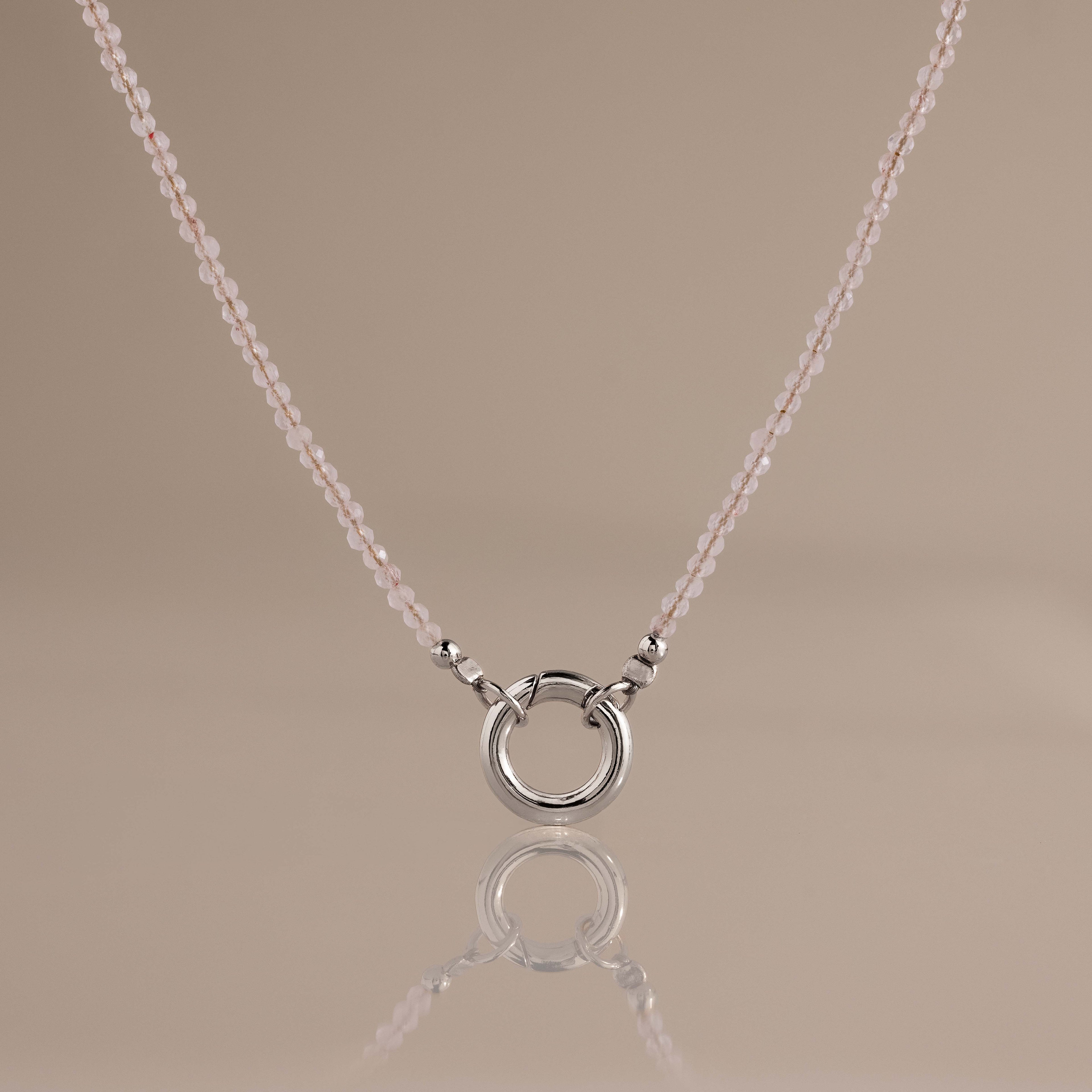 Quartz Beaded Charm Necklace in Silver