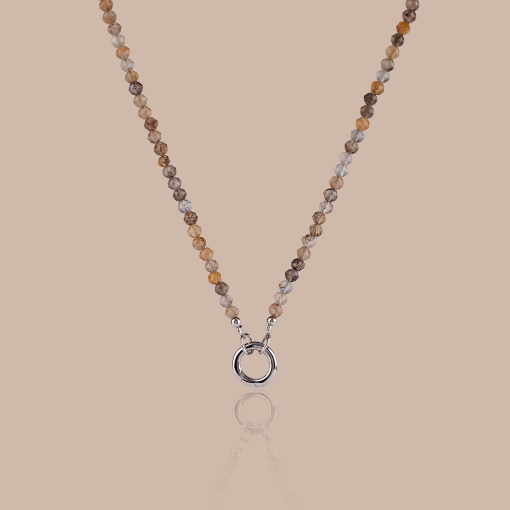 Sunstone Beaded Charm Necklace in Silver