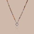 Sunstone Beaded Charm Necklace in Silver