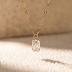 Solid Gold Diamond Emerald-Cut Solitaire Necklace