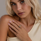 Model wears Jade Wave Ring on index finger