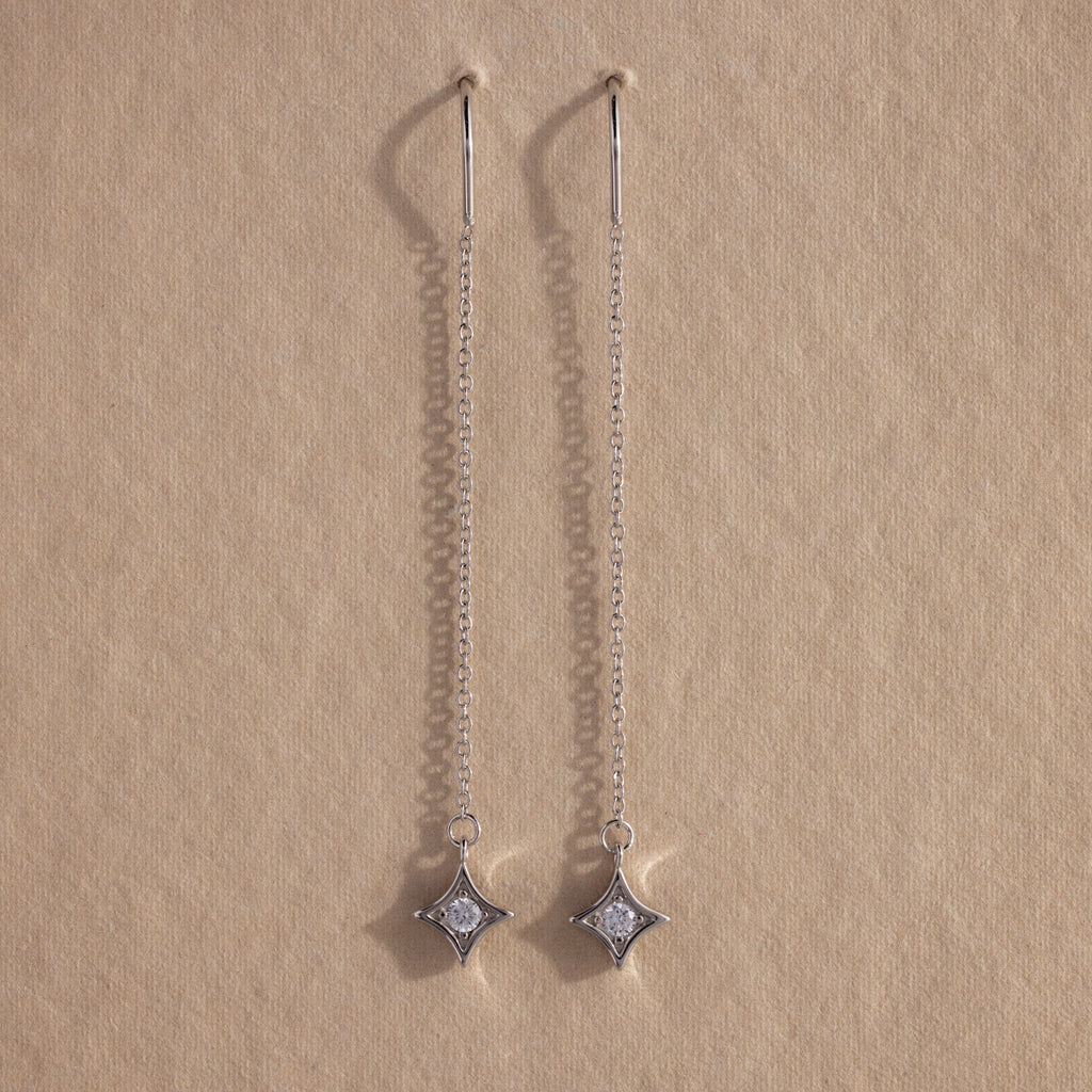 Cosmic Star Threader Earrings in Silver