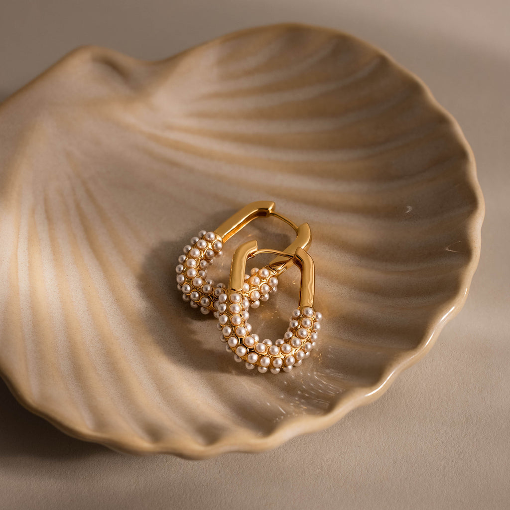 Pearl Cluster Link Hoops in 18K Gold