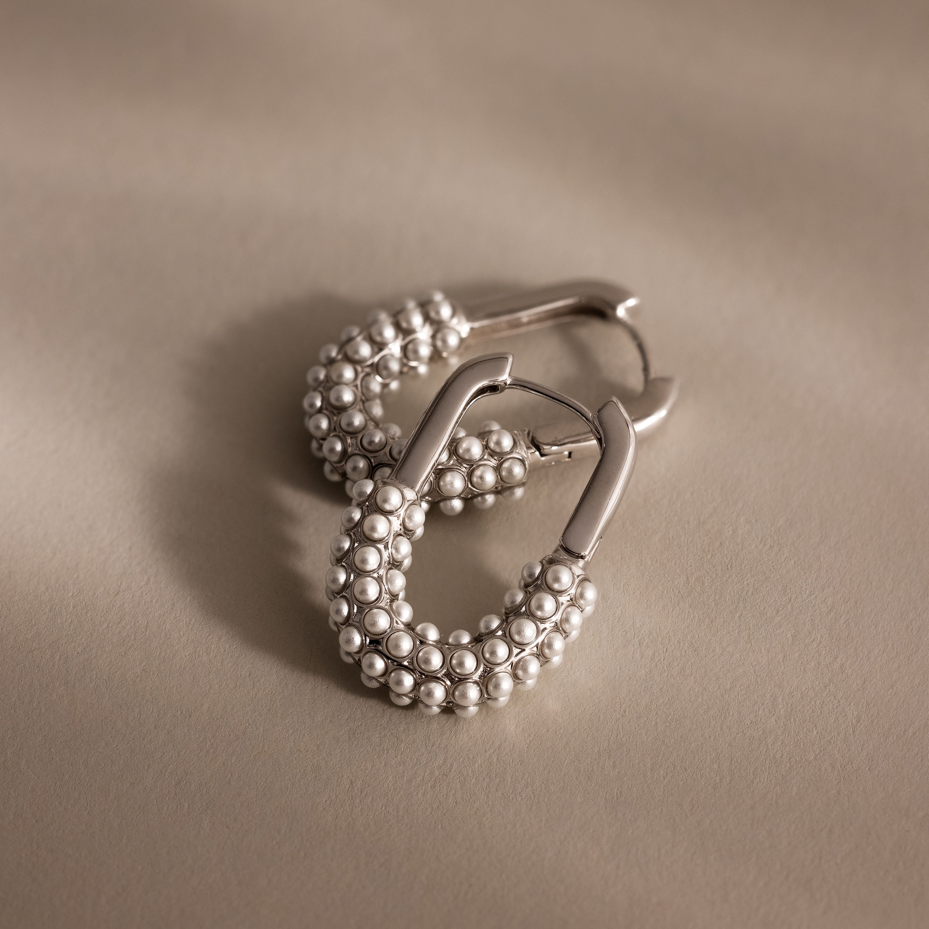 Pearl Cluster Link Hoops in Silver