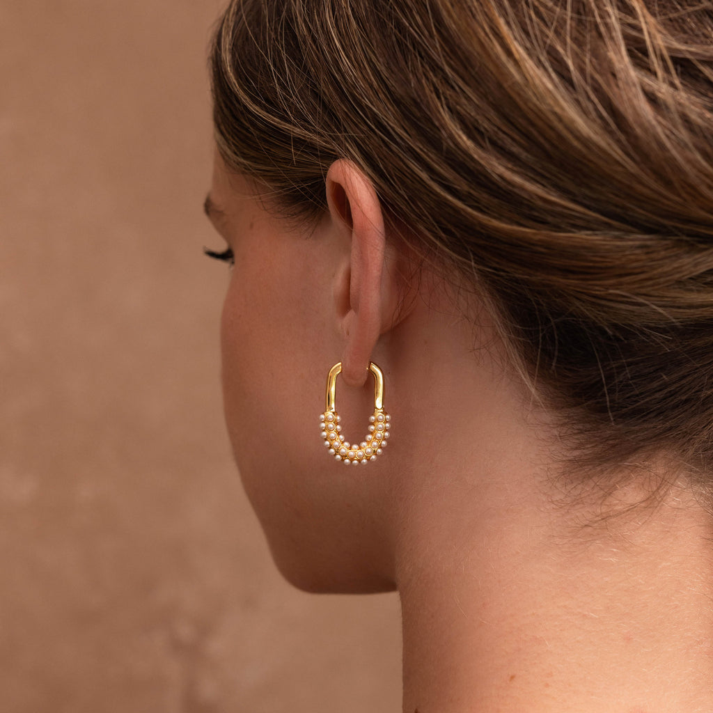 Pearl Cluster Link Hoops in 18K Gold