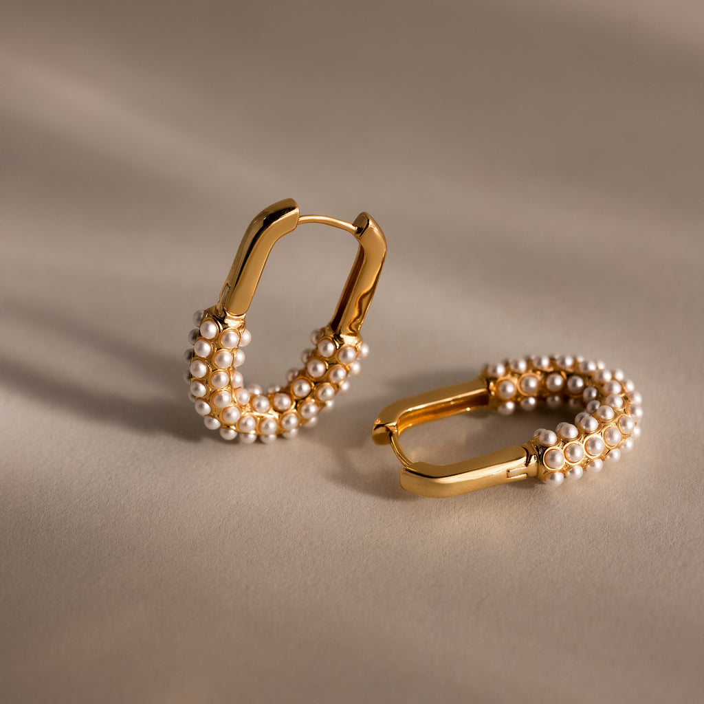 Pearl Cluster Link Hoops in 18K Gold