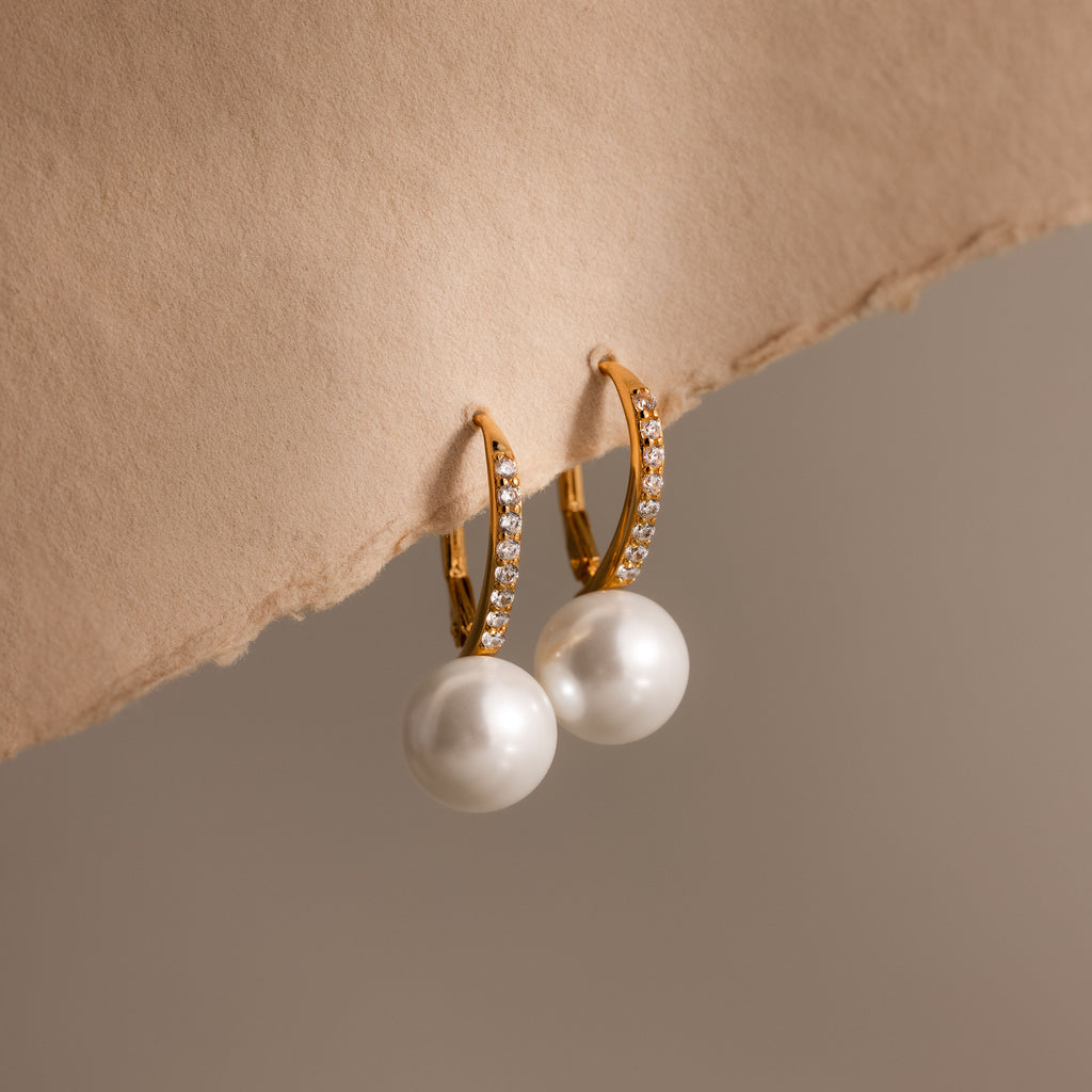 Shimmer Pearl Drop Earrings in 18K Gold