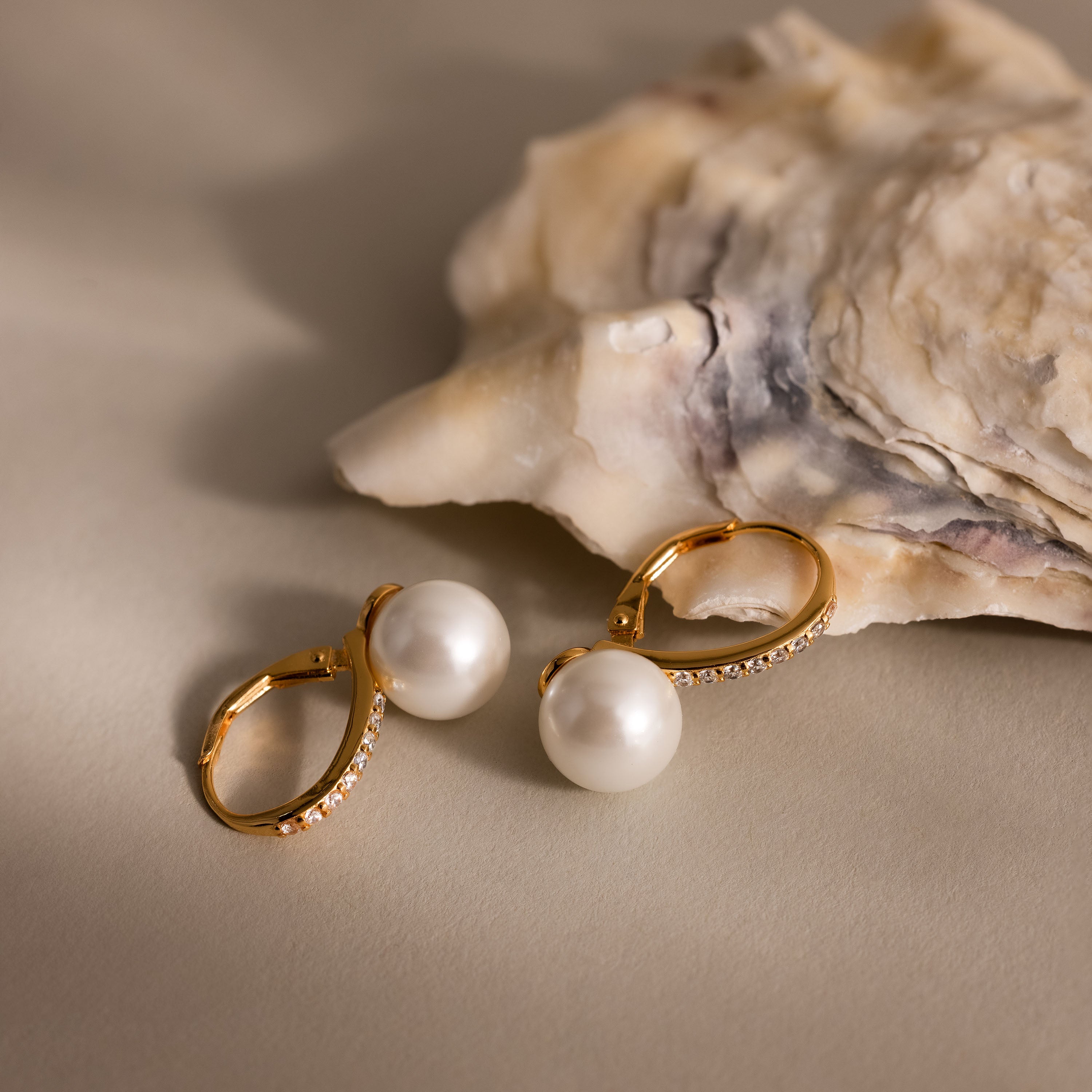 Shimmer Pearl Drop Earrings in 18K Gold