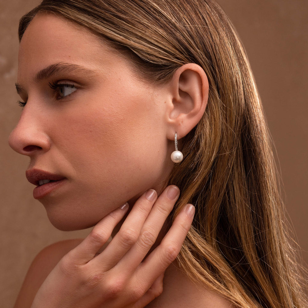 Shimmer Pearl Drop Earrings in Silver