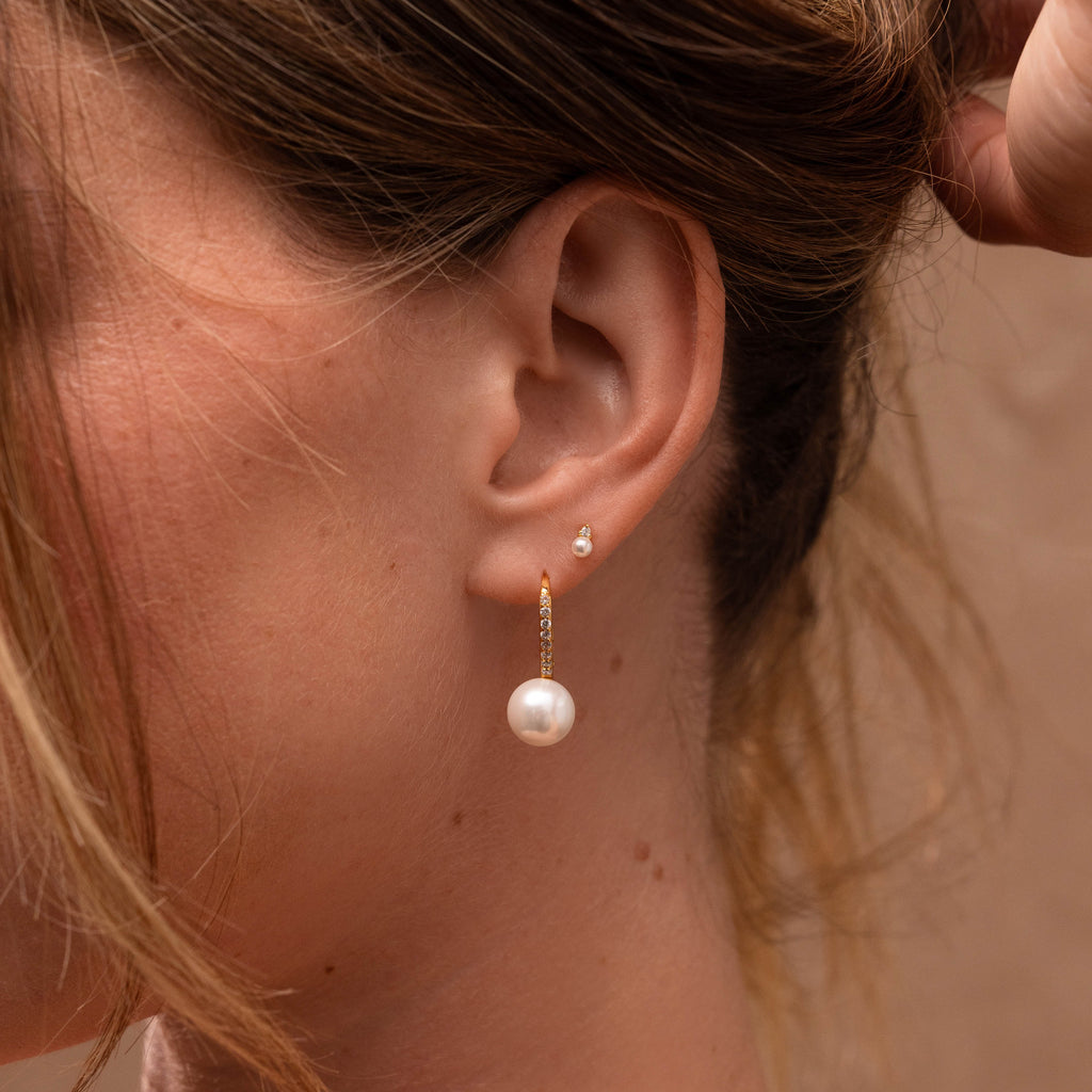 Shimmer Pearl Drop Earrings in 18K Gold